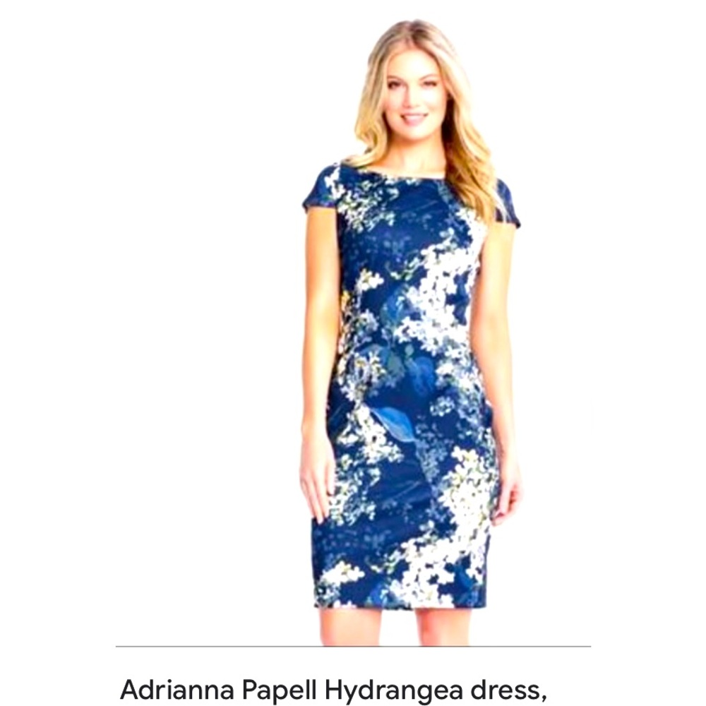 NWT Adrianna Papell Hydrangea dress SZ 6, capped sleeves, exposed zipper in back